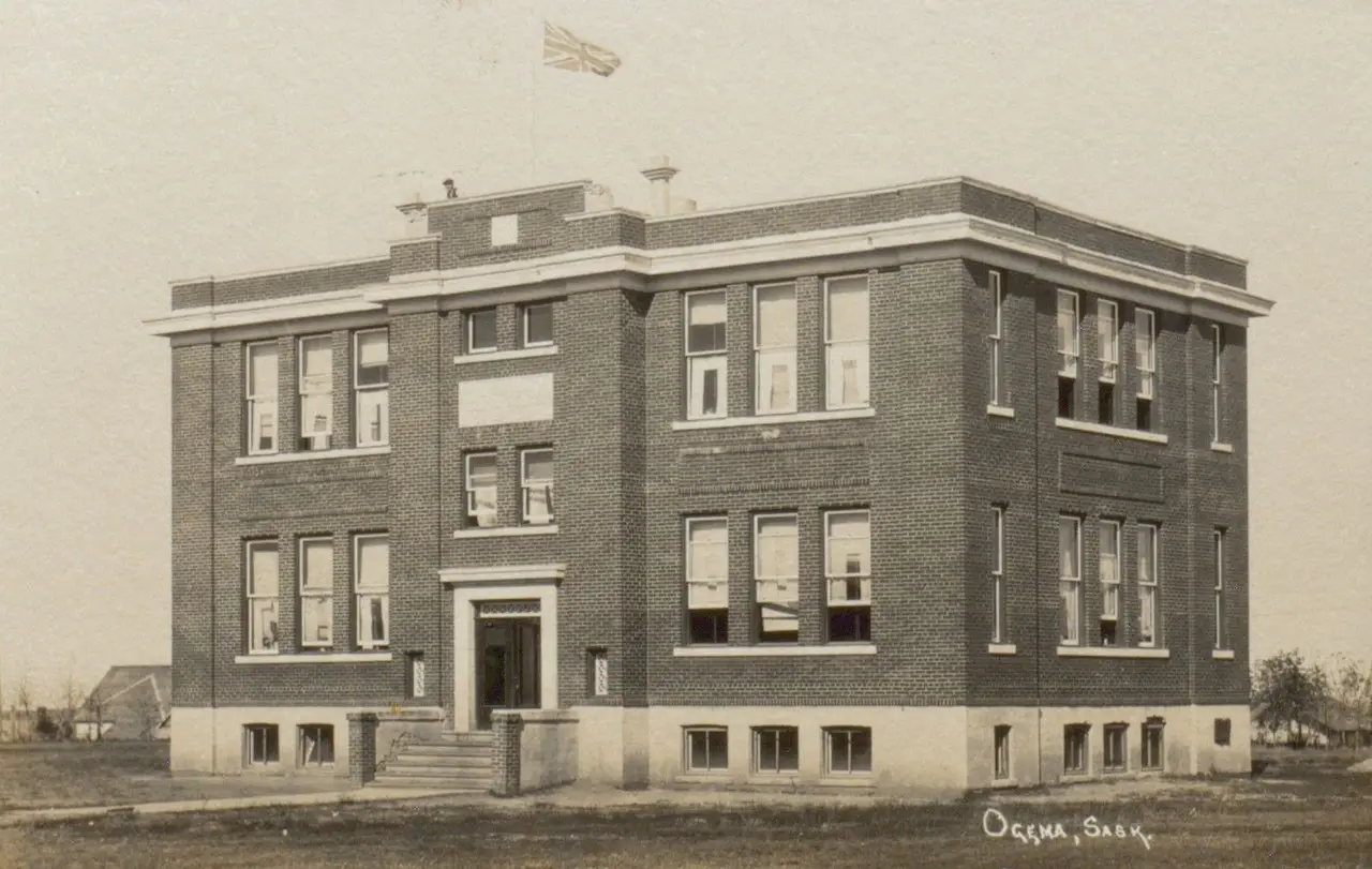 Brick school building, Ogema, about 1915